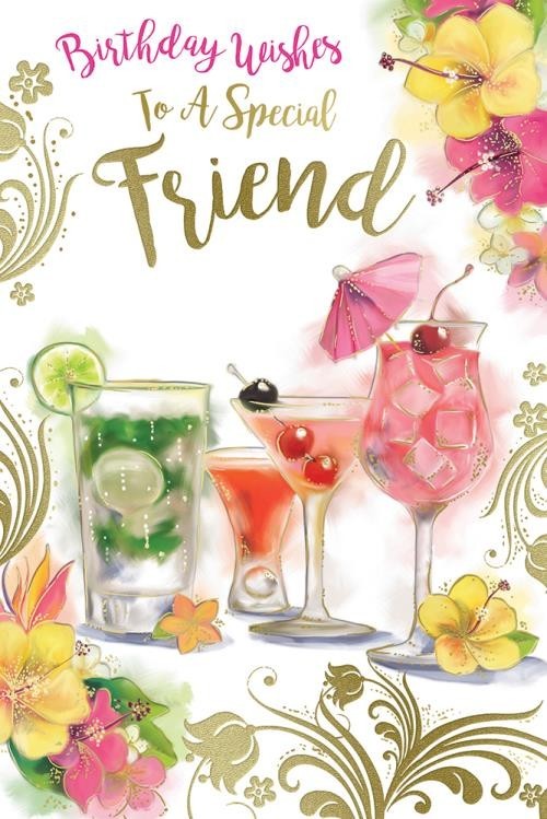 Birthday Card for Friend  Tropical Cocktails & Verse  15x23cm  Colour Insert