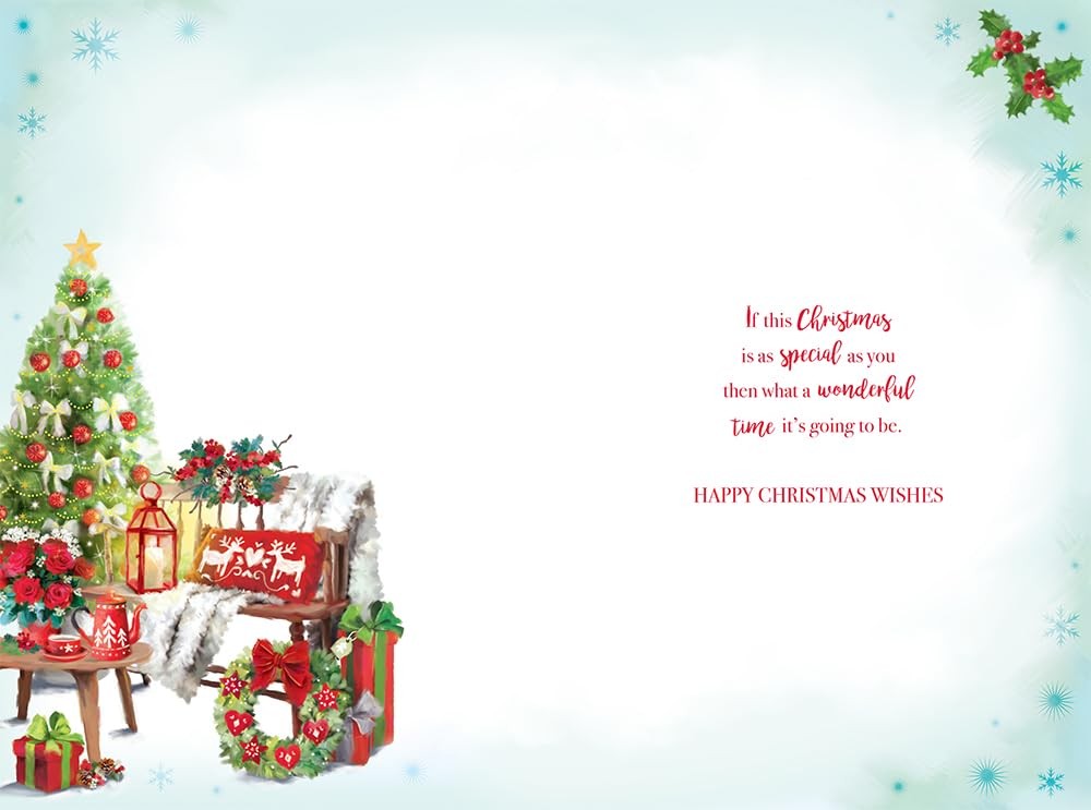 Nanna Christmas Card Traditional Tree Wreath & Holly 9" x 6" Lovely Verse