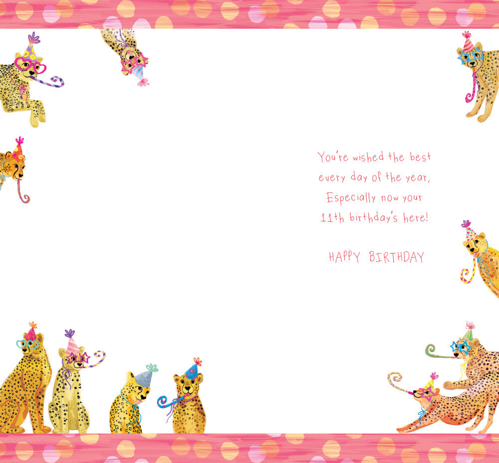 Age 11 Female 11th Birthday Card Cheetahs 9" x 5" Lovely Verse