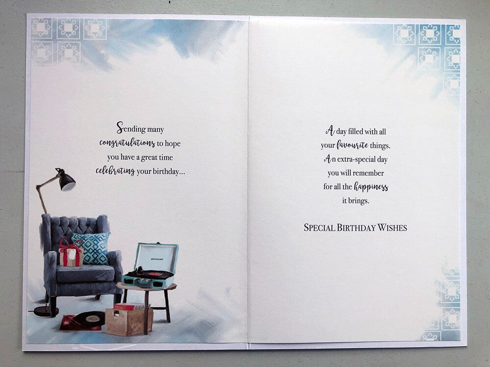 90th Birthday Card Dad - Armchair Record Player Design ~ Approx 6"x9"
