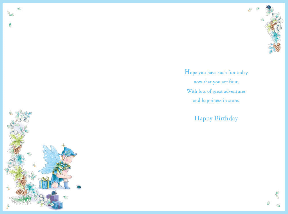 Nephew 4th Birthday Card Age 4 Pinecone Pixie 9" x 6" Lovely Verse