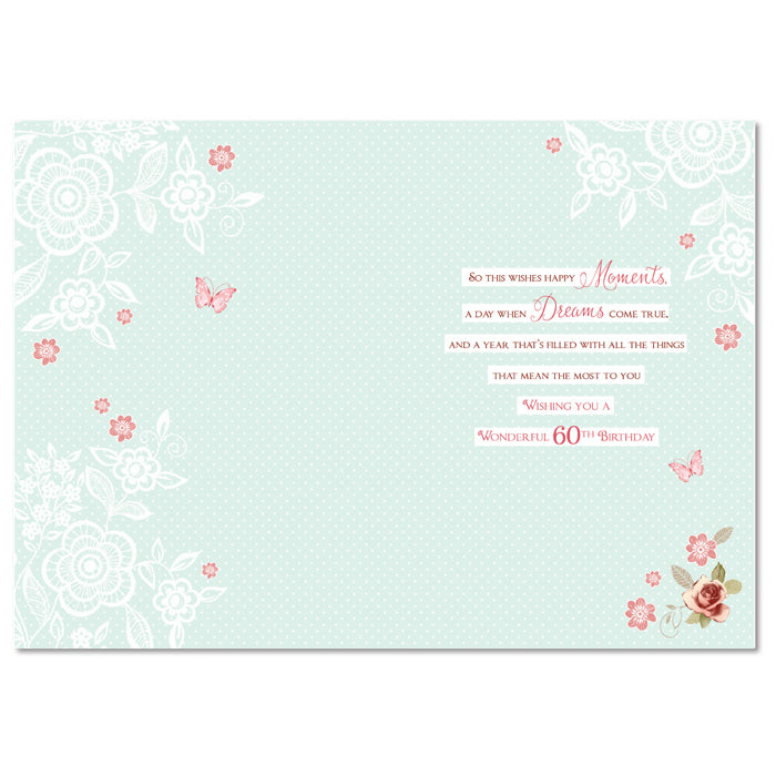 60th Happy Birthday Card 60 Butterflies & Flowers Design Lovely Verse