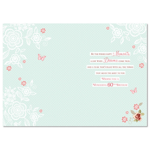 60th Happy Birthday Card 60 Butterflies & Flowers Design Lovely Verse