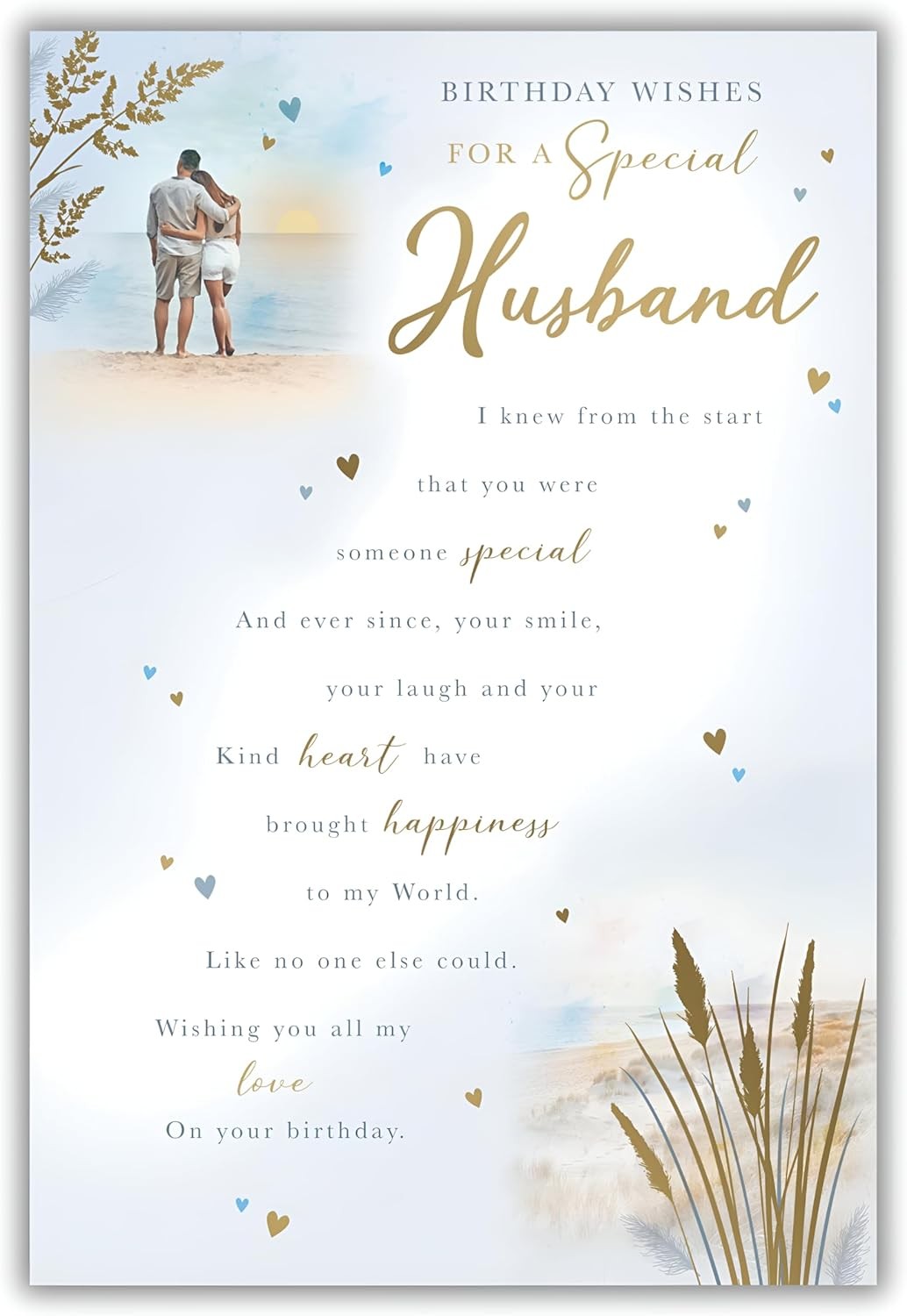 Husband Birthday Card  Seaside Romance & Heart Design Quality Finish  15x23cm