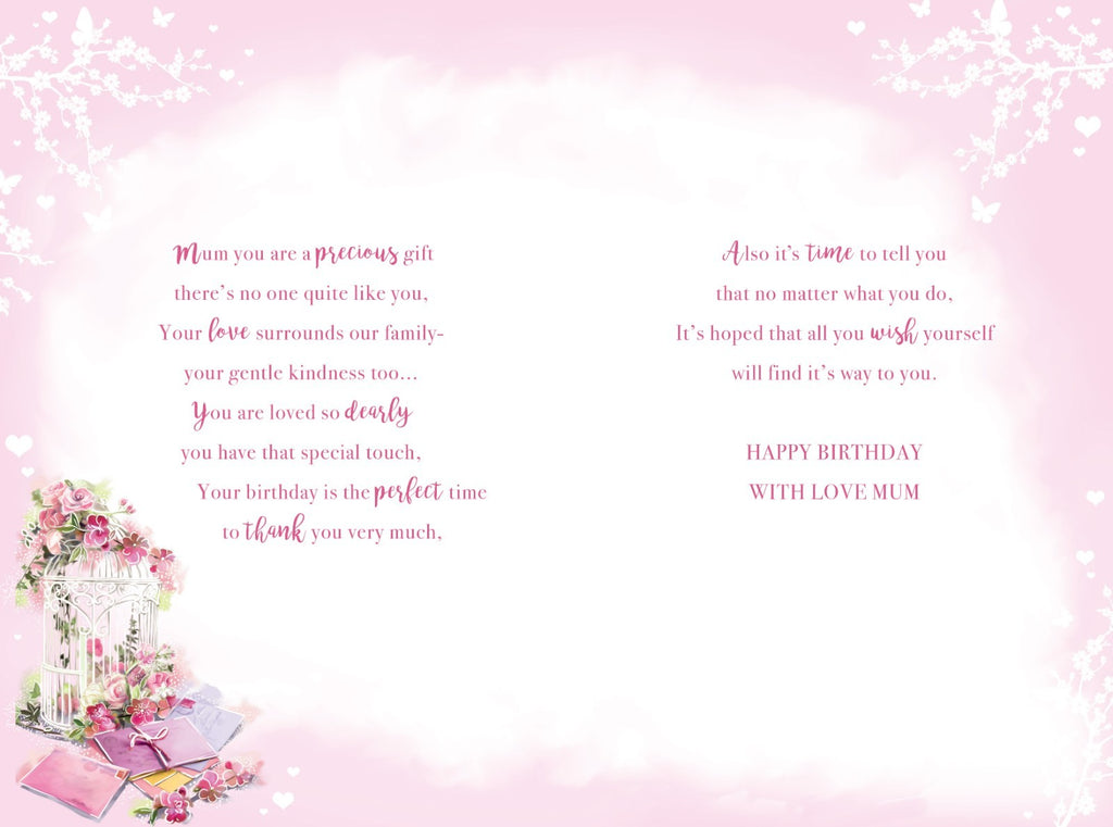 Mum 90th Birthday Card - Elegant Birdcage Floral Design - Special Love