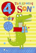 Son 4th Birthday Card Age 4 Today Crocodile & Presents Design Happy