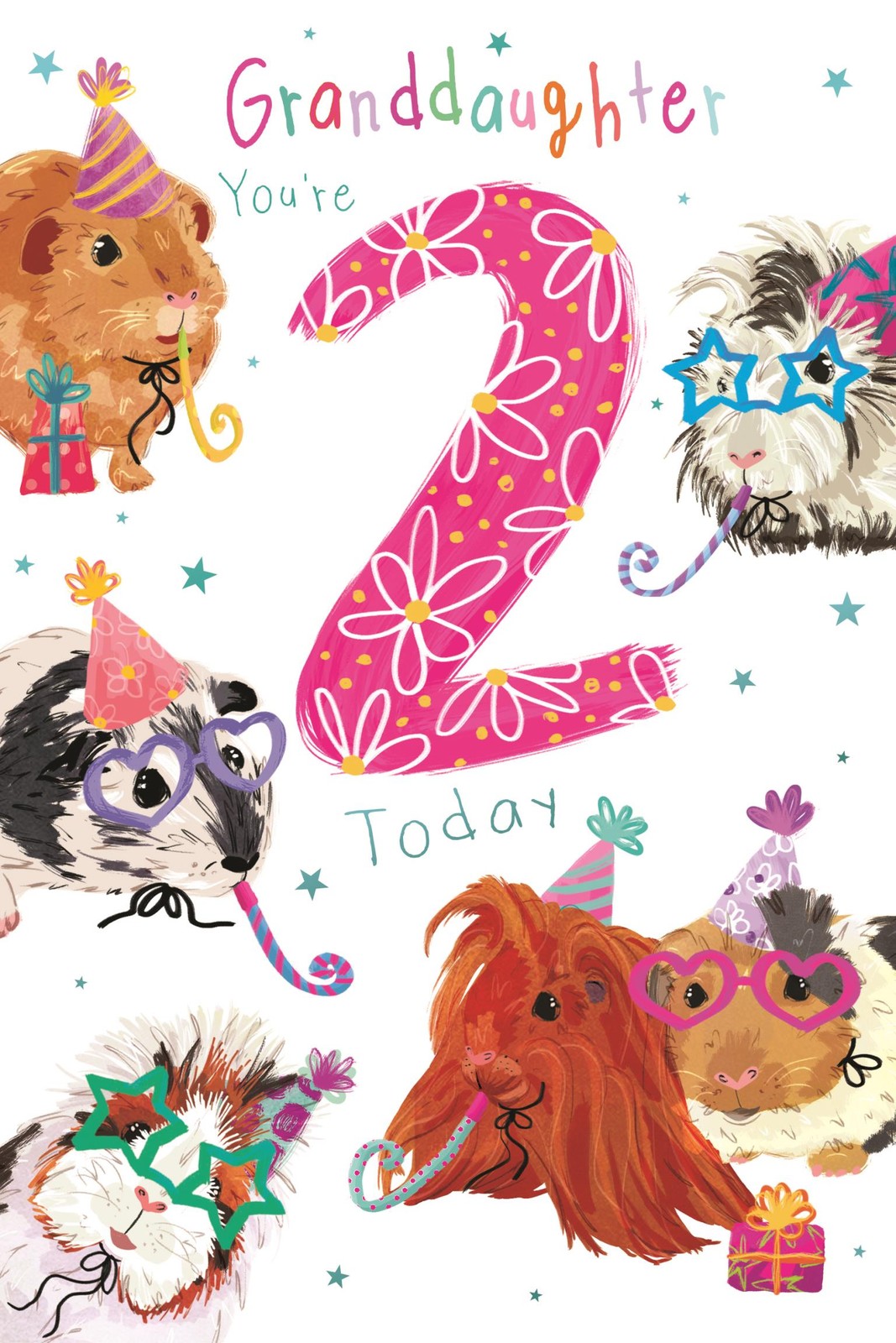 2nd Birthday Card for Granddaughter  Guinea Pig Design  15x23cm Insert