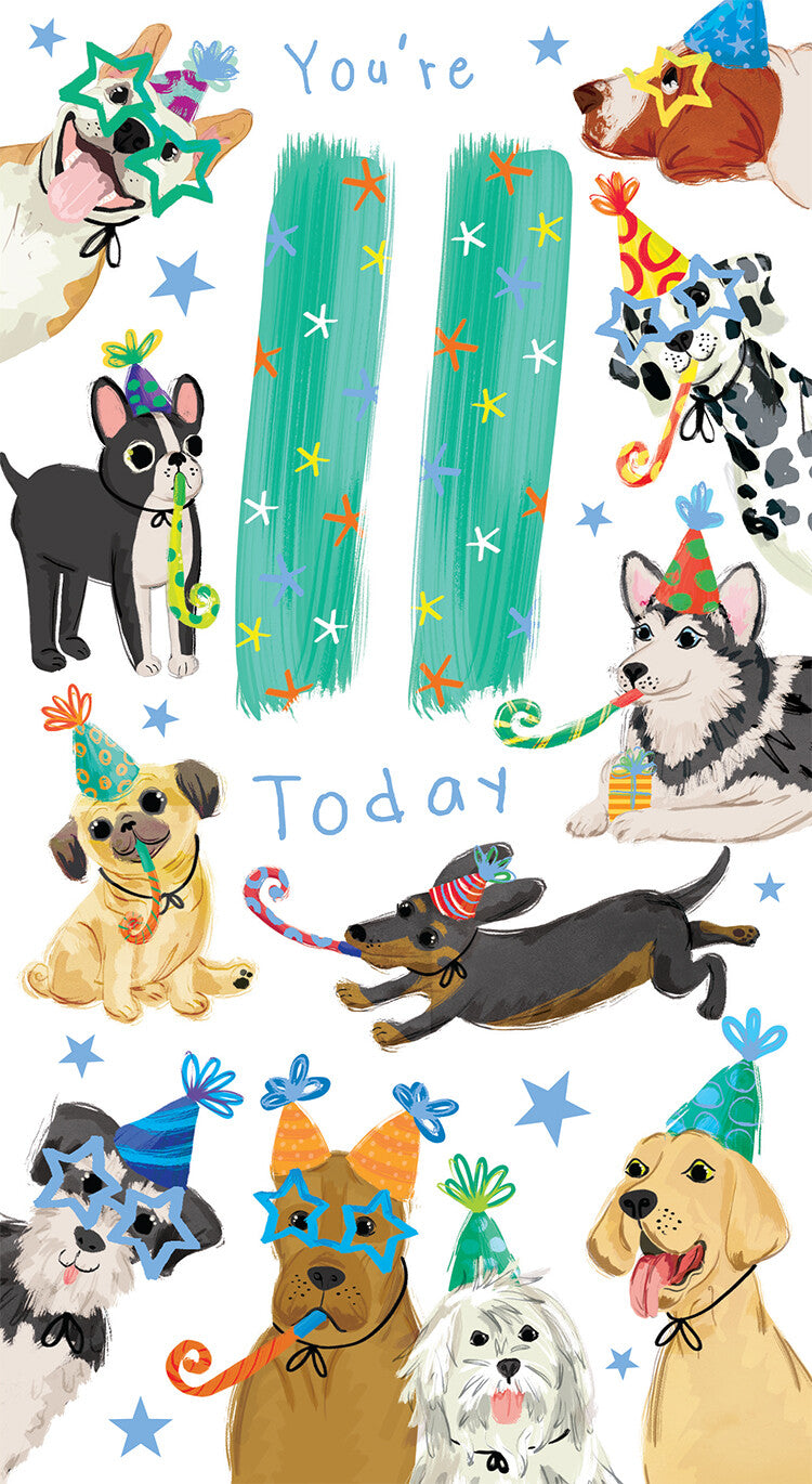 Age 11 Male 11th Birthday Card Dogs 9" x 5" Lovely Verse