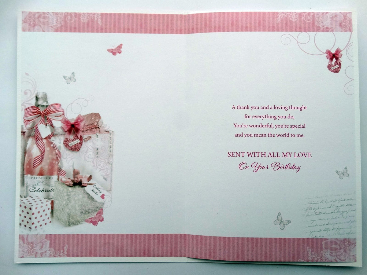 Wife Happy Birthday Card Beautiful Prosecco Wine Presents Lovely Verse