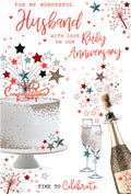 Wonderful Husband Ruby Anniversary Card - 40th Wedding - Cake Champagne Stars