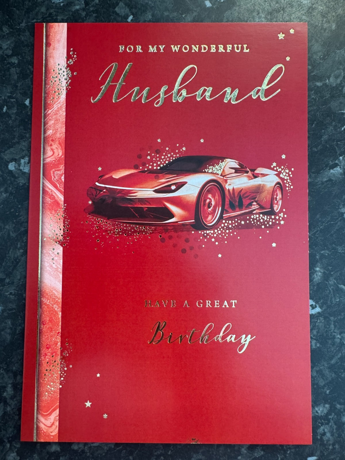 Husband Happy Birthday Card  Red Sports Car Large 15cm x 23cm Gold Foil Verse