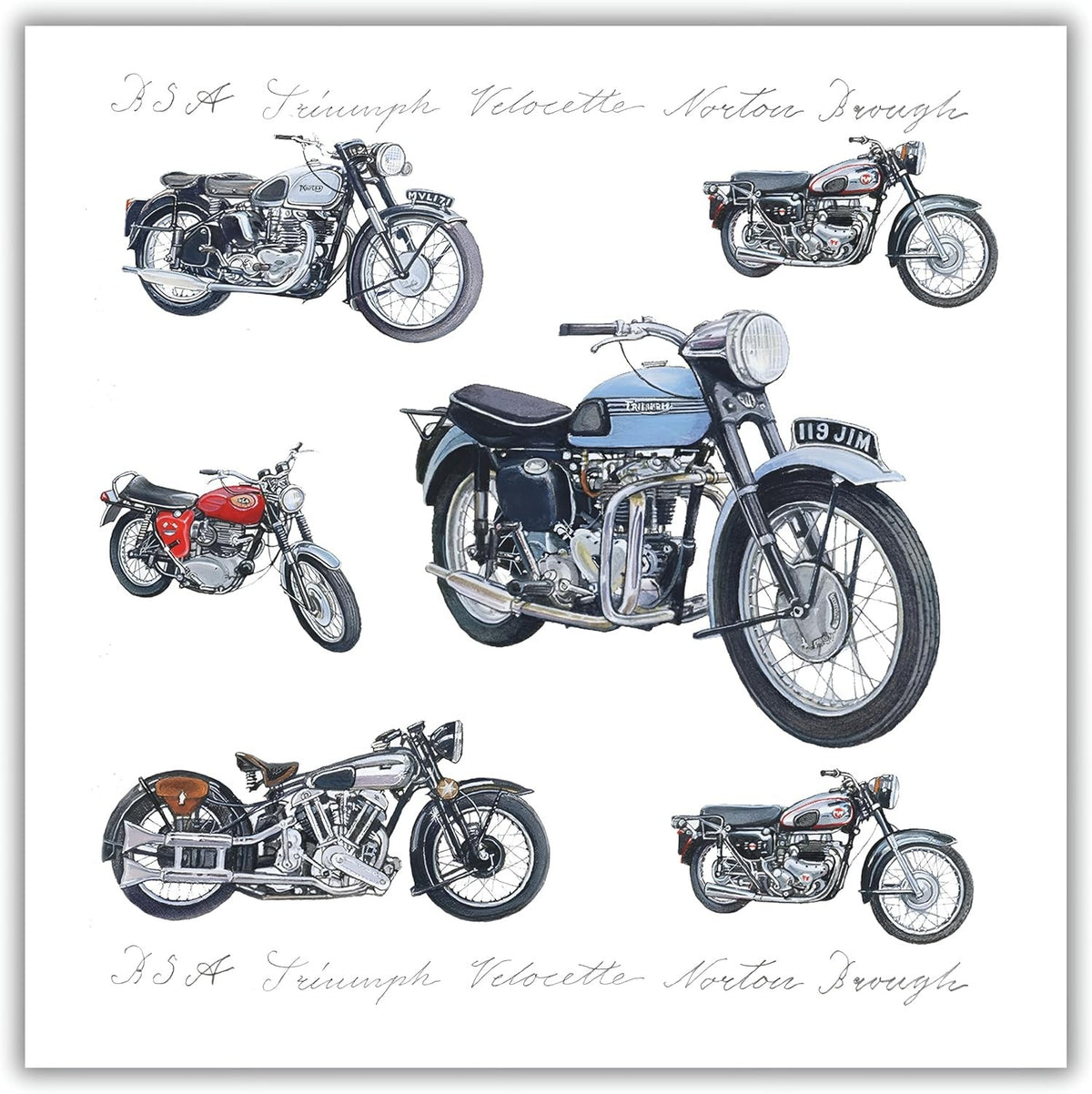 Vintage Motorbike Open Greeting Card ? Triumph Norton BSA  16x16cm Blank Inside