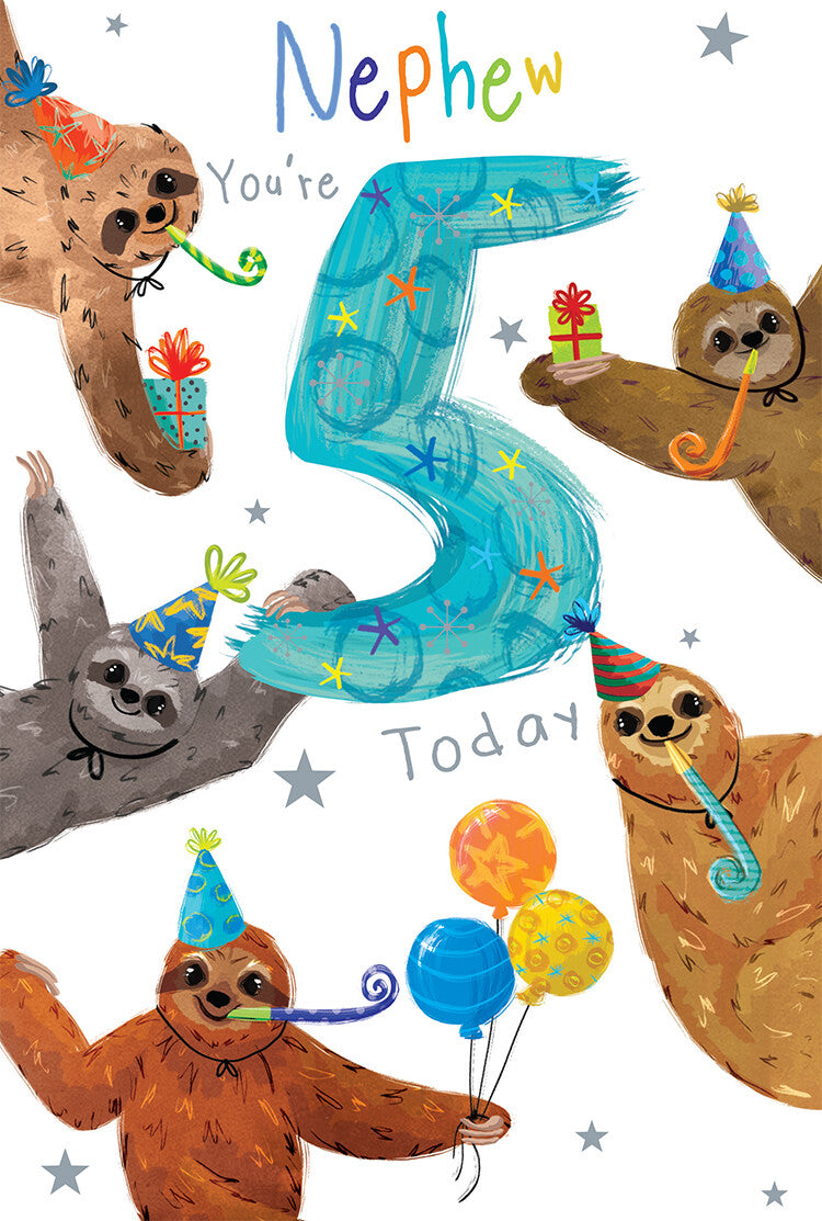 Nephew 5th Birthday Card Age 5 Sloths 9" x 6" Lovely Verse