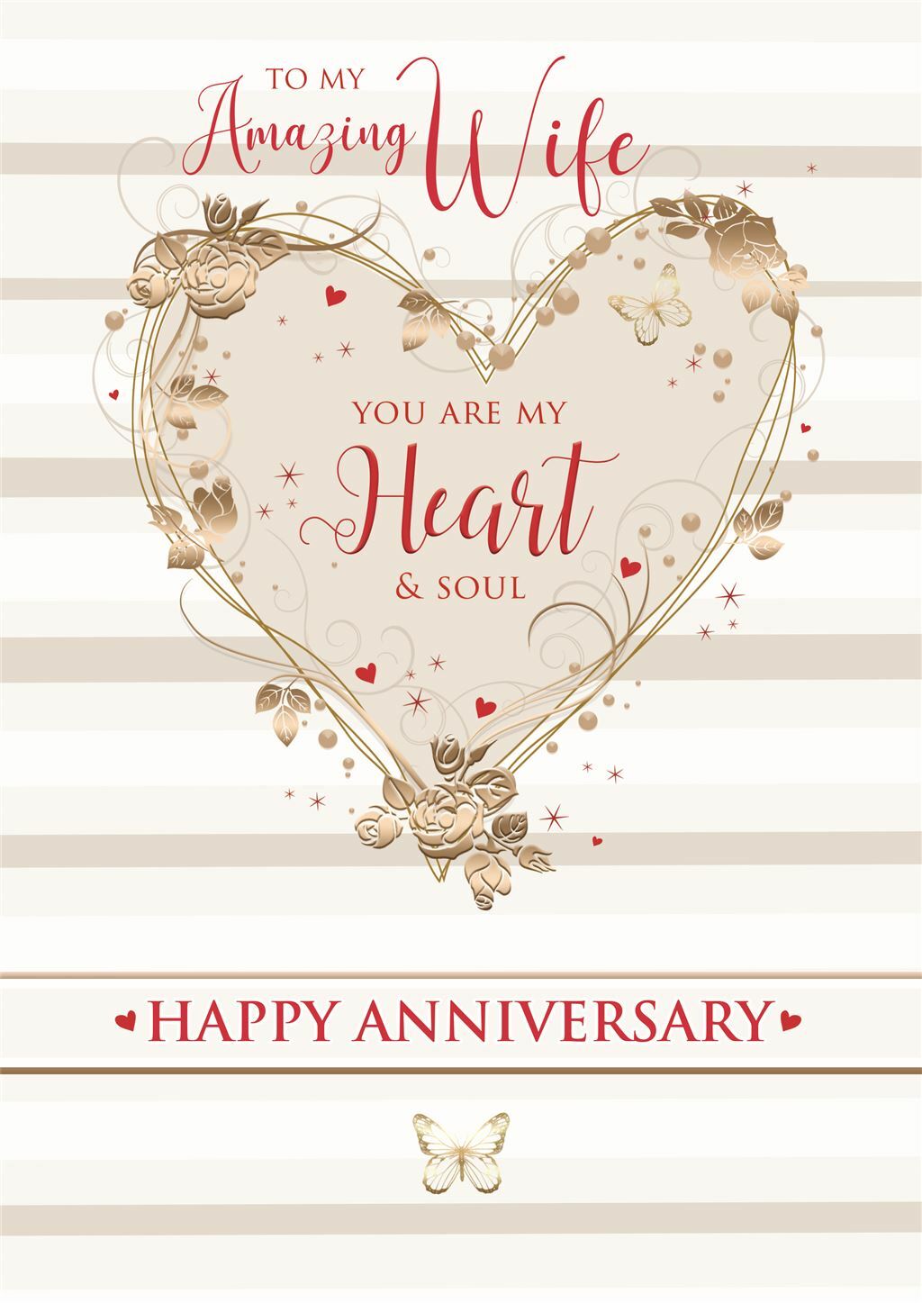 Wife Happy Anniversary Card Heart & Roses Large  Lovely Verse