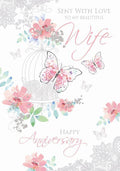 Beautiful Wife Anniversary Card With Love To My Butterfly Cage & Flowers Design