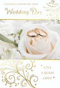Congratulations Wedding Day Card On Your Rings Rose & Scroll Design Lovely Verse
