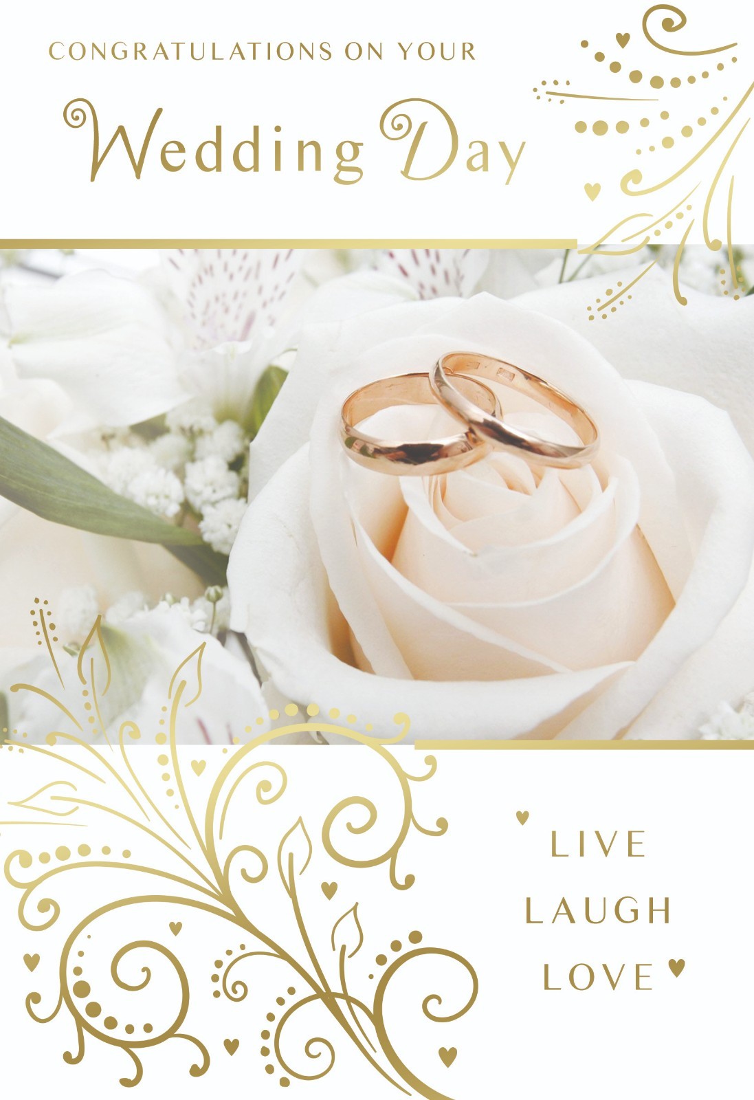 Congratulations Wedding Day Card On Your Rings Rose & Scroll Design Lovely Verse