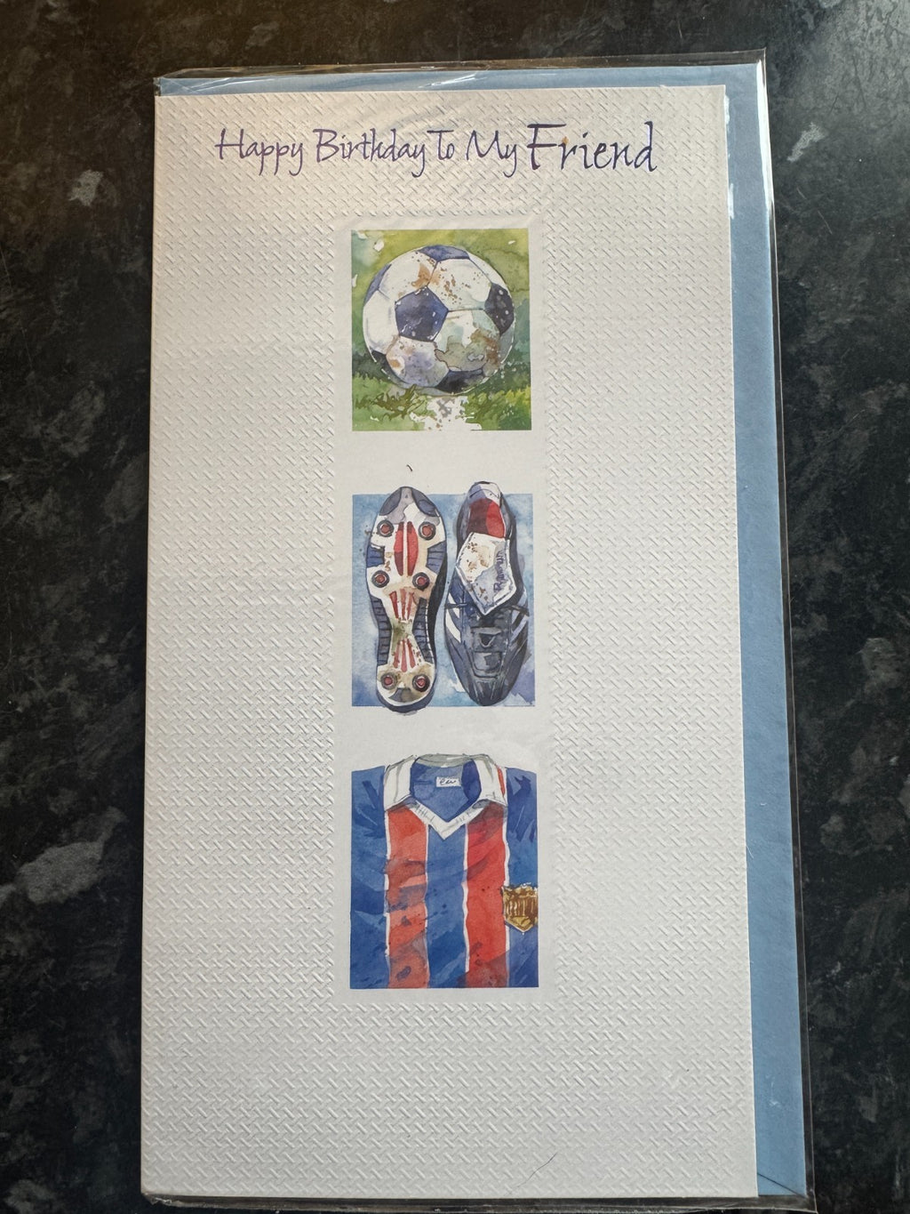 Football Birthday Card To My Friend Male Sports Boots Shirt Textured 13x23cm