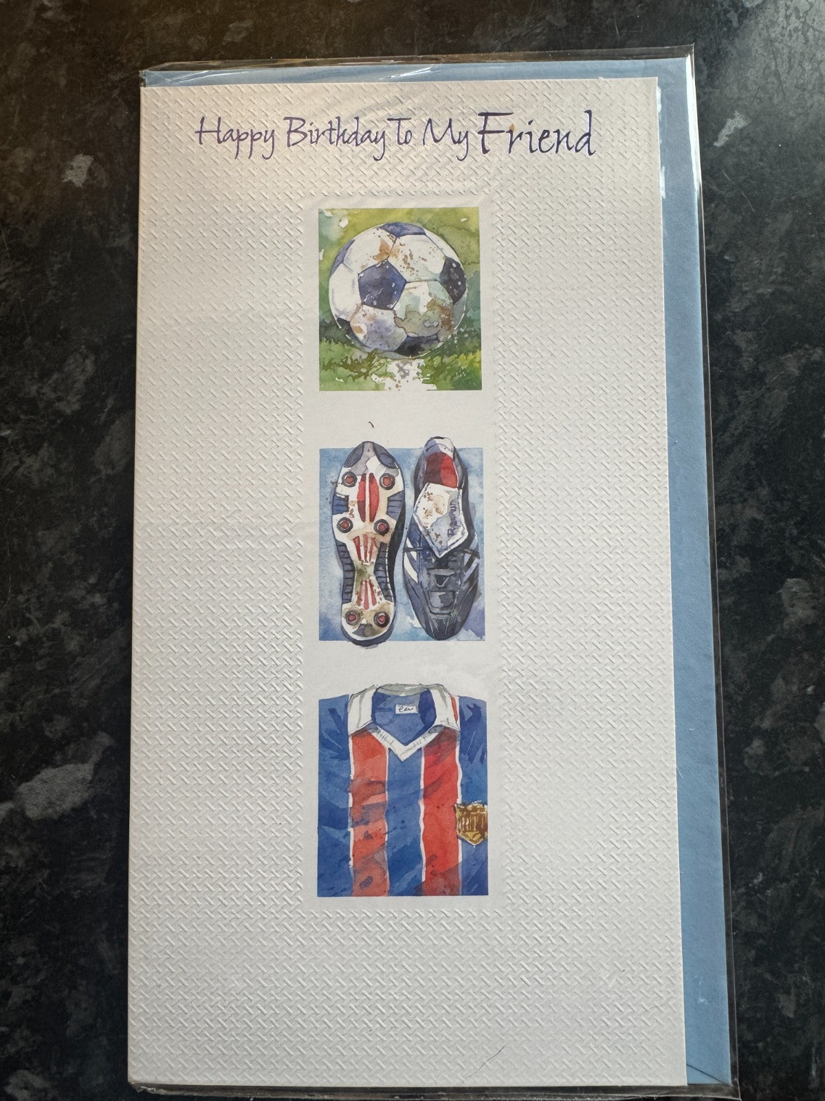 Football Birthday Card To My Friend Male Sports Boots Shirt Textured 13x23cm
