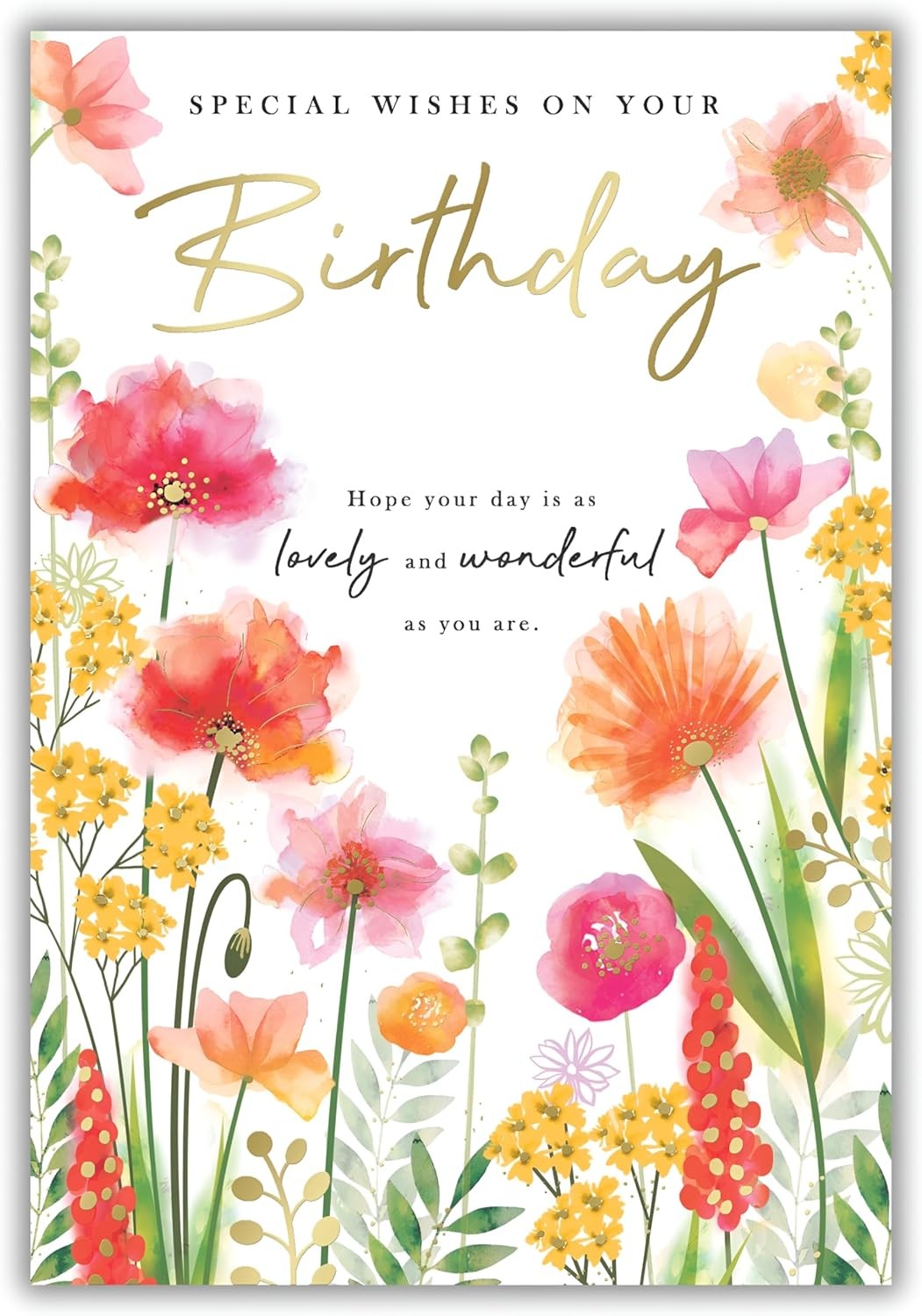 Floral Birthday Card for Her Mum Friend Wife Beautiful Garden Poppies Gold Foil