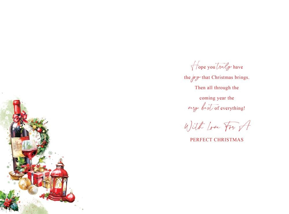Christmas Card To My Wonderful Husband Large Wine Glass Festive 15x23cm