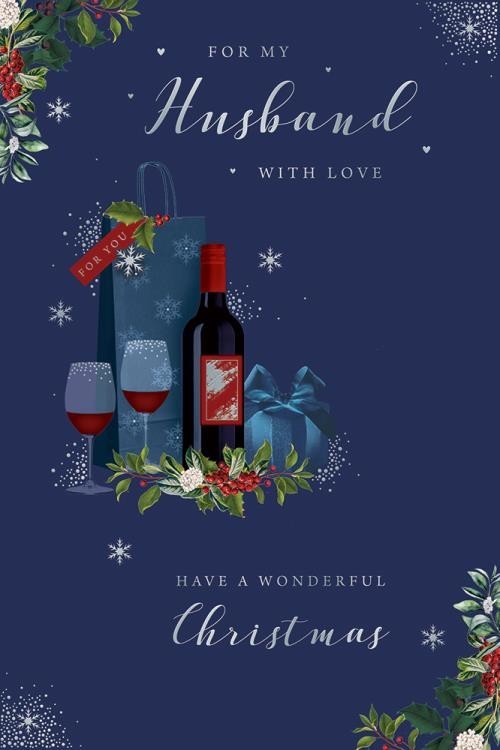 Husband Christmas Card With Love Large Red Wine Gifts 15 x 23cm