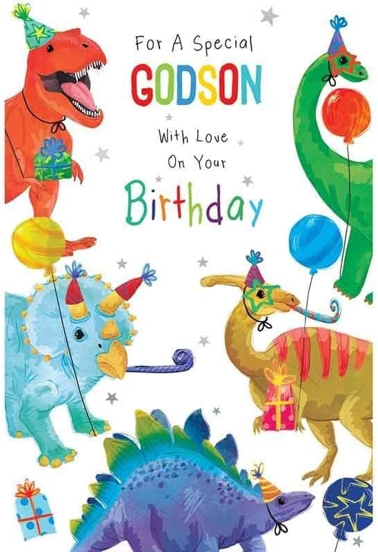 Birthday Card for Godson  Dinosaur Design  15x23cm  Colour Insert