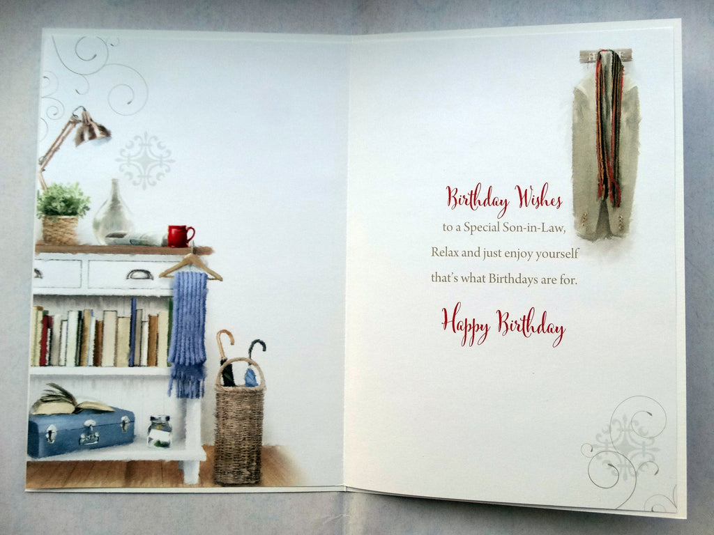 Son In Law Birthday Card Suit Books Table & Plant Design Happy  Lovely Verse