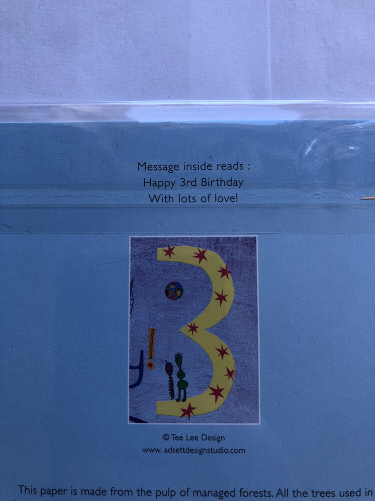 Age 3 Male Birthday Card 3rd Cute Alien UFO Rockets