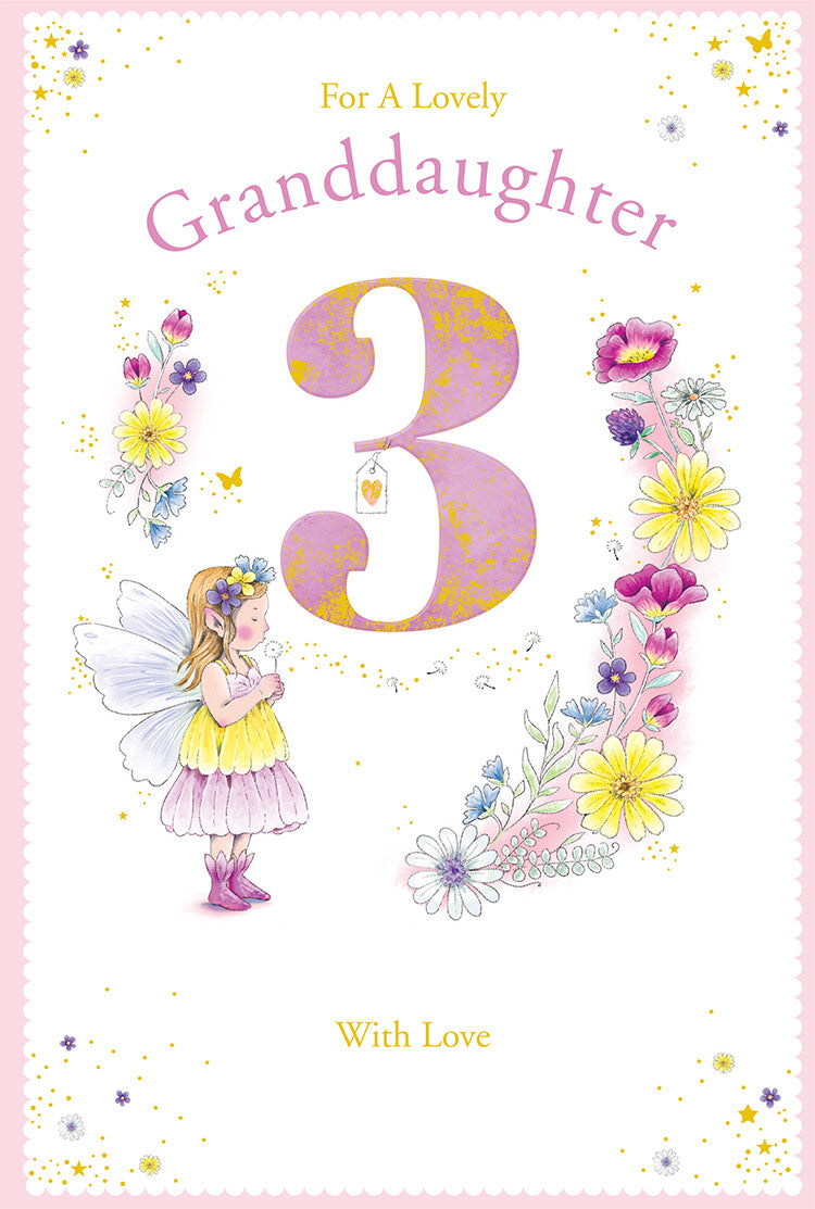 Granddaughter 3rd Birthday Card Age 3 Dandelion Fairy 9" x 6" Lovely Verse
