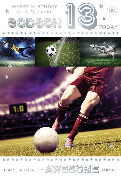 Godson 13th Birthday Card 13 Today Football Design Happy Lovely Verse