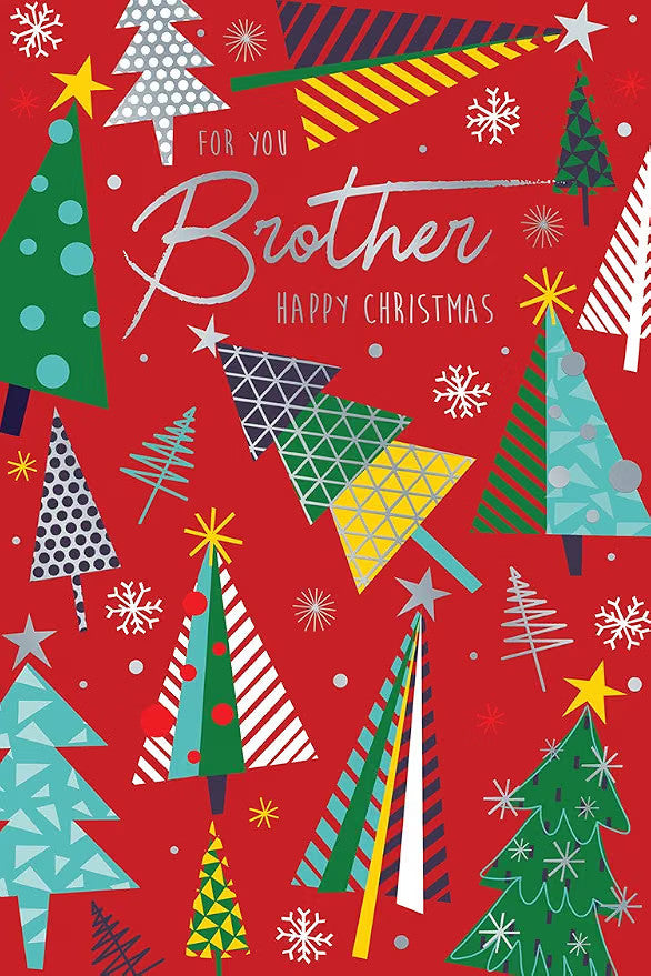 Brother Christmas Card Chrsitmas Tree Shapes Design Lovely Verse