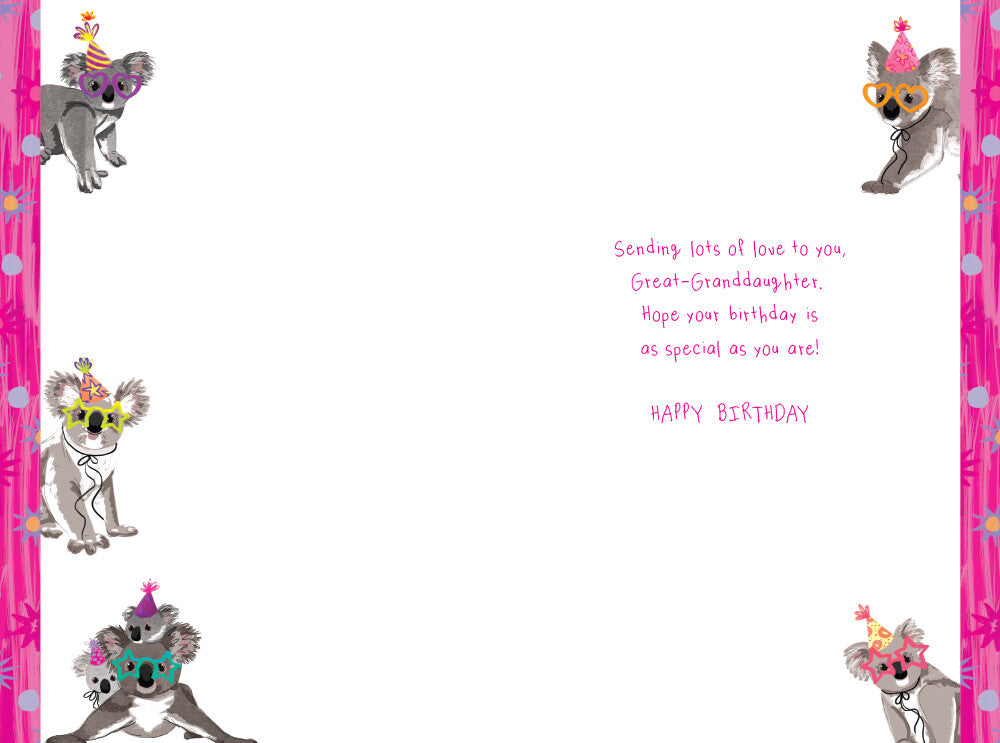 Great Granddaughter Birthday Card Koala 9" x 6" Lovely Verse