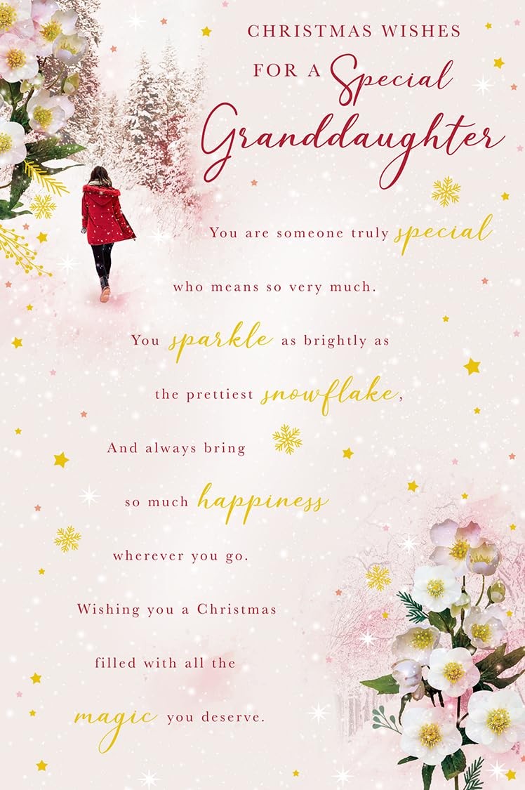 Christmas Card To Special Granddaughter Large Winter Flowers 15x23cm