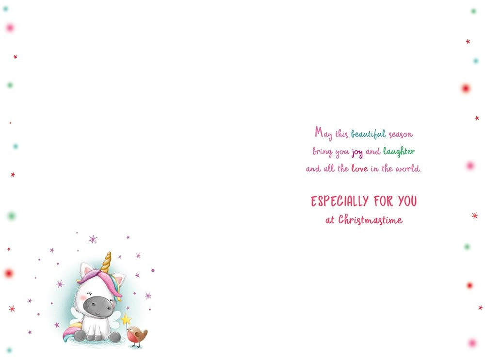 Granddaughter 1st First Christmas Card Cute Unicorn 9" x 6" Lovely Verse