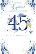 Sapphire 45th Wedding Anniversary Card 45 Years Large Couple Husband & Wife Blue
