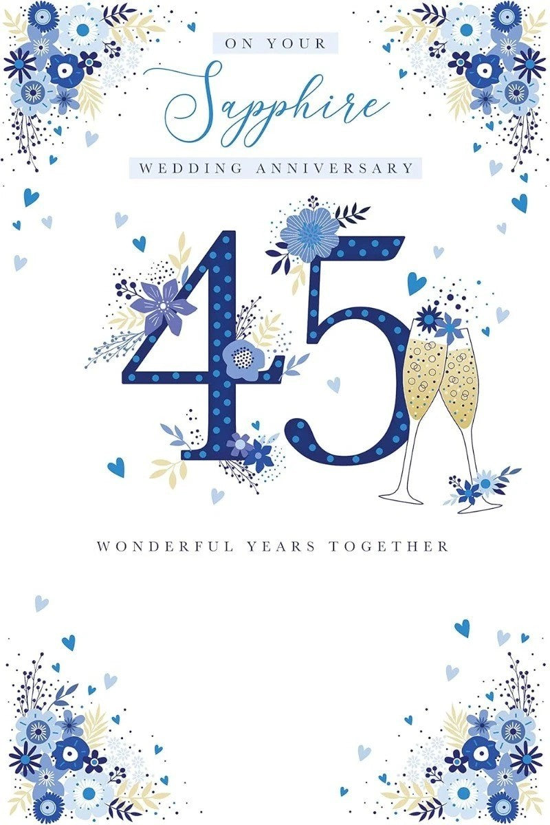 Sapphire 45th Wedding Anniversary Card 45 Years Large Couple Husband & Wife Blue