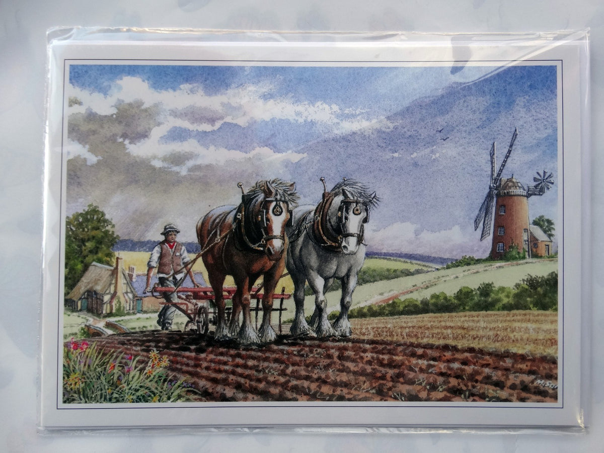 NEW "A Hard Day's Graft" Horse Ploughing Windmill Card - 8"x6" Open Blank