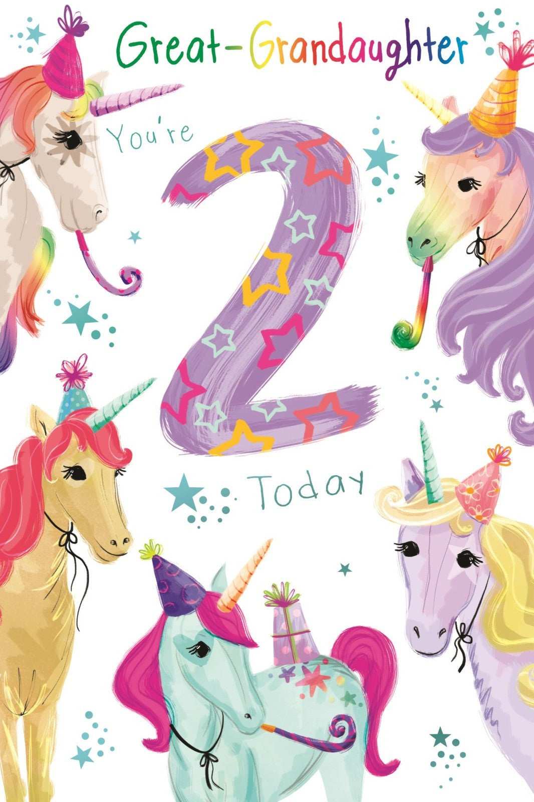 2nd Birthday Card for Great-Granddaughter  Unicorn Design  15x23cm Insert