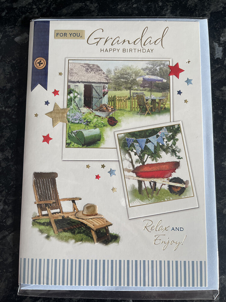 Grandad Happy Birthday Card Gardening Tools Shed Wheelbarrow Just For You
