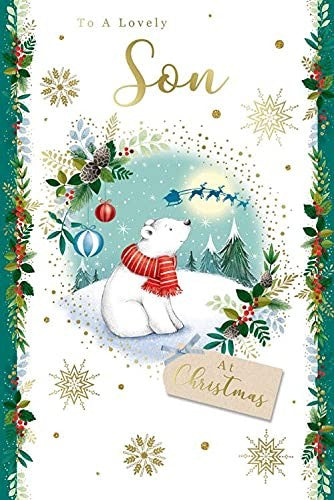 Son Christmas Card Polar Bear Santa & Reindeer Design Lovely Verse