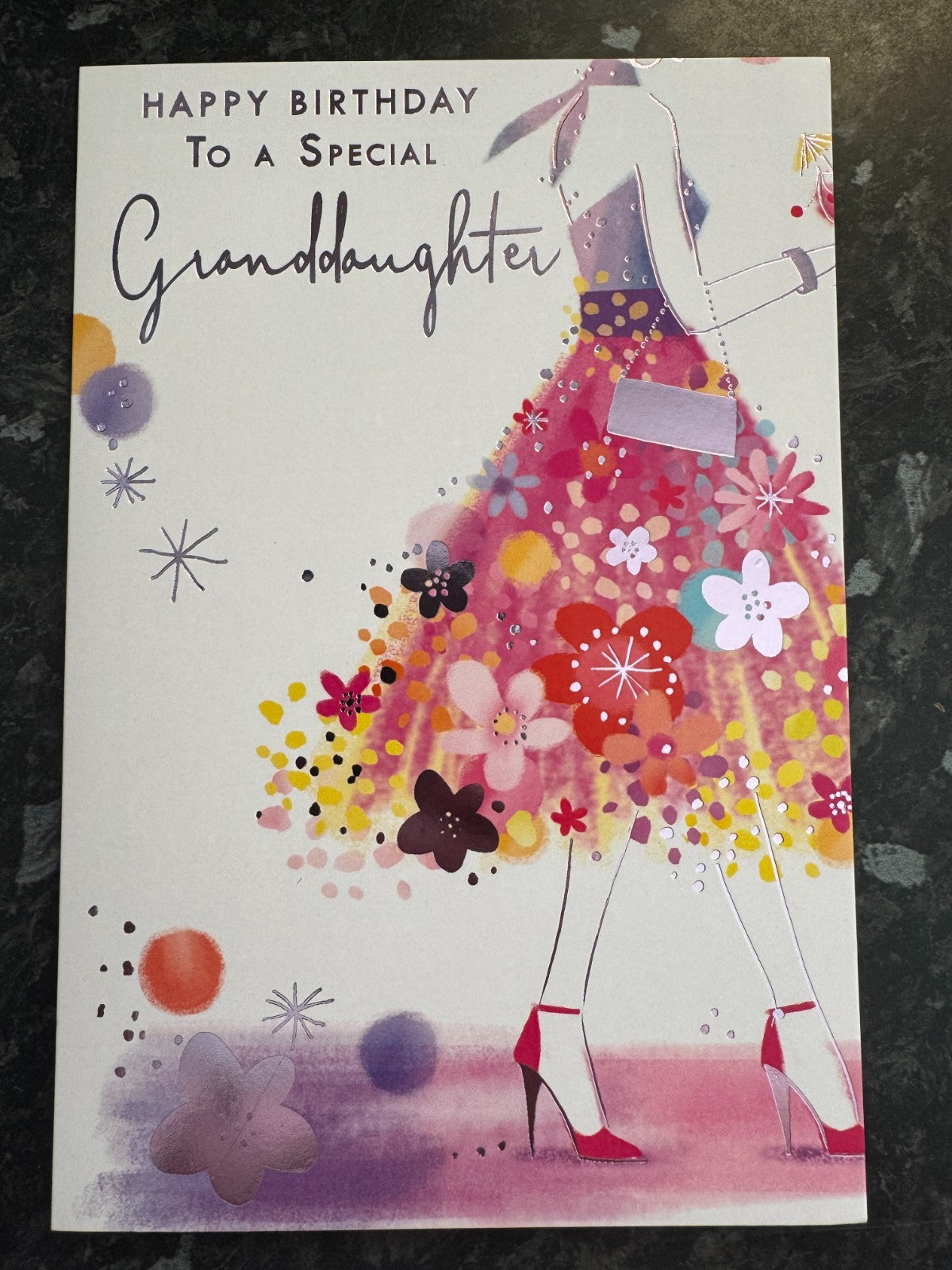 Granddaughter Birthday Card Large Luxury Fashion Dress Floral Female Cards UK