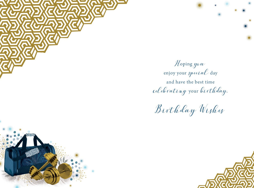 21st Birthday Card for Nephew  Gym Bag & Dumbbells  15x23cm  Colour Insert
