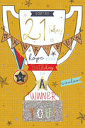 21st Happy Birthday Card  21 Today Trophy & Bunting Male Design Lovely Verse