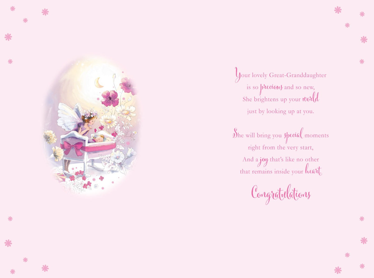 Birth Baby Great Granddaughter Card Fairy Foil Finish New Baby Lovely Verse