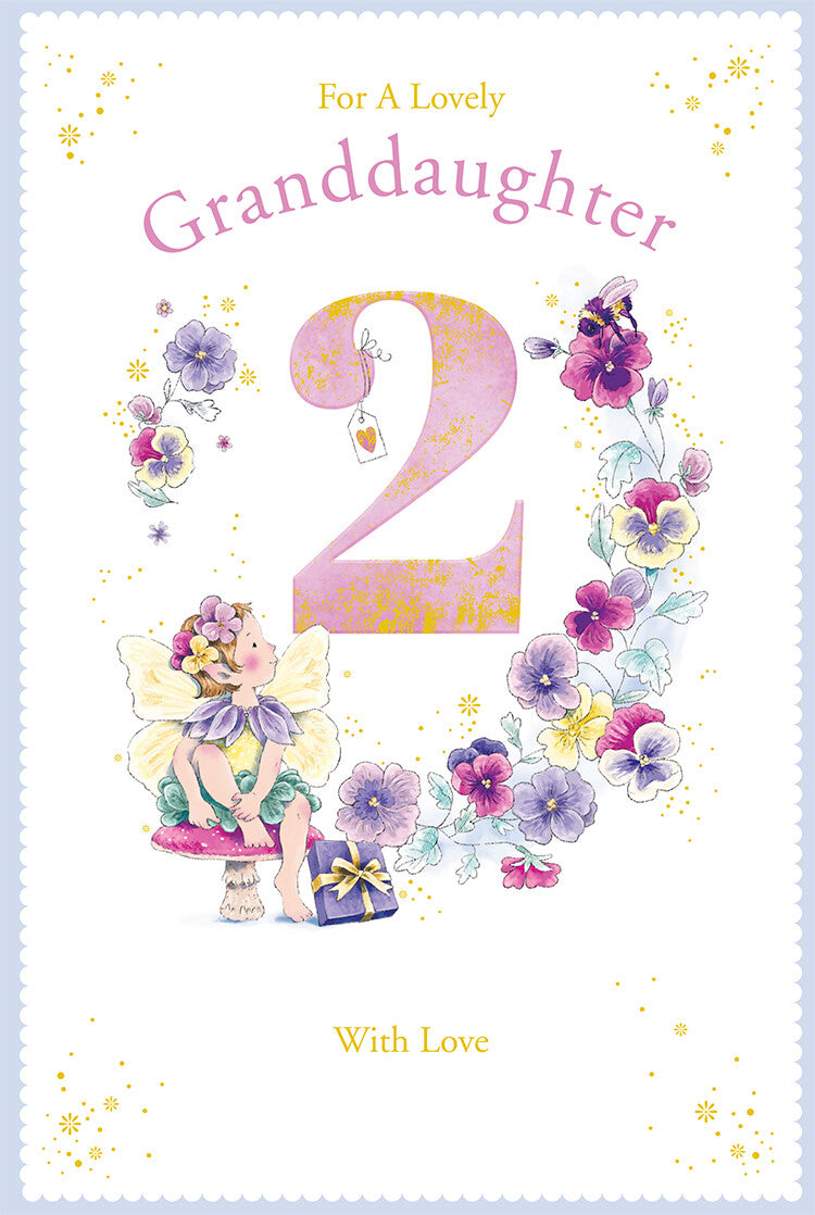 Granddaughter 2nd Birthday Card Age 2 Pansy Fairy 9" x 6" Lovely Verse
