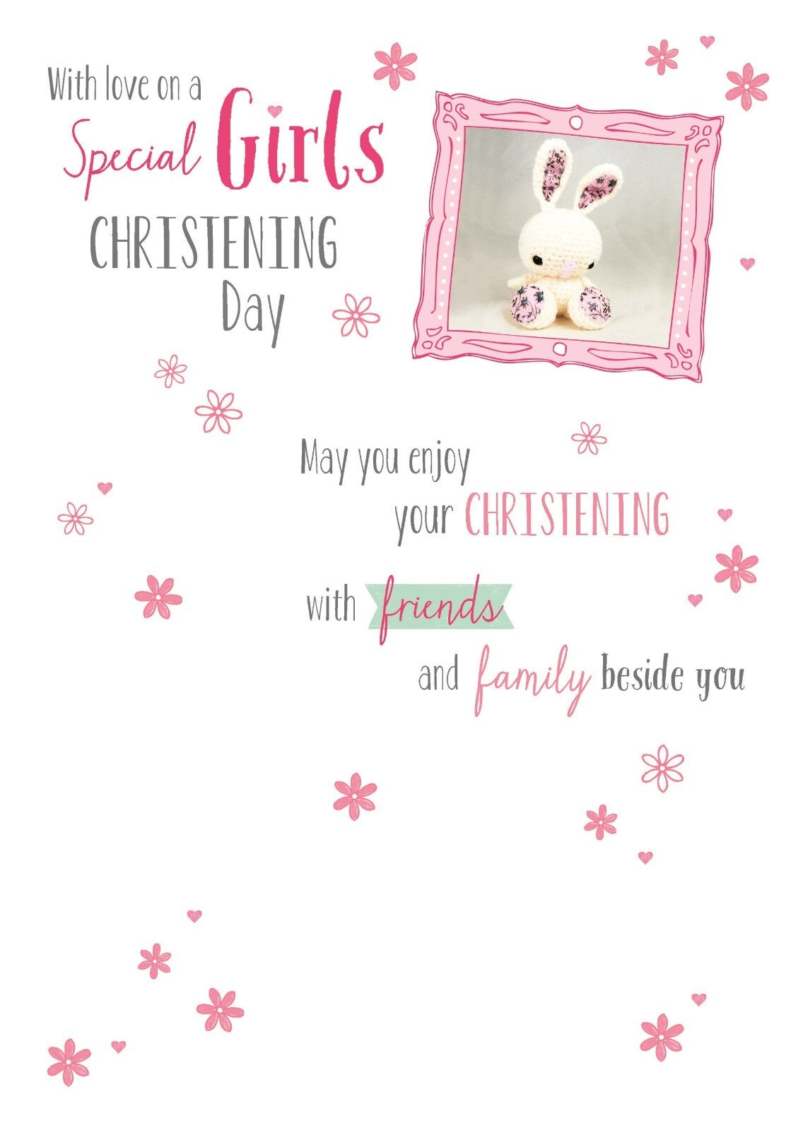 Girls Christening Day Card With Love On A Special Teddy Design Bright Modern
