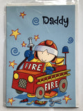 Daddy Happy Birthday Card Cute Boy Fire Engine Hose Helmet Stars