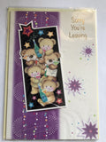 Sorry You're Leaving Card Purple Cute Bears Champagne Glasses Stars