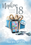 Nephew 18th Birthday Card - Modern Smartphone Gift Theme - Age 18 Celebrate